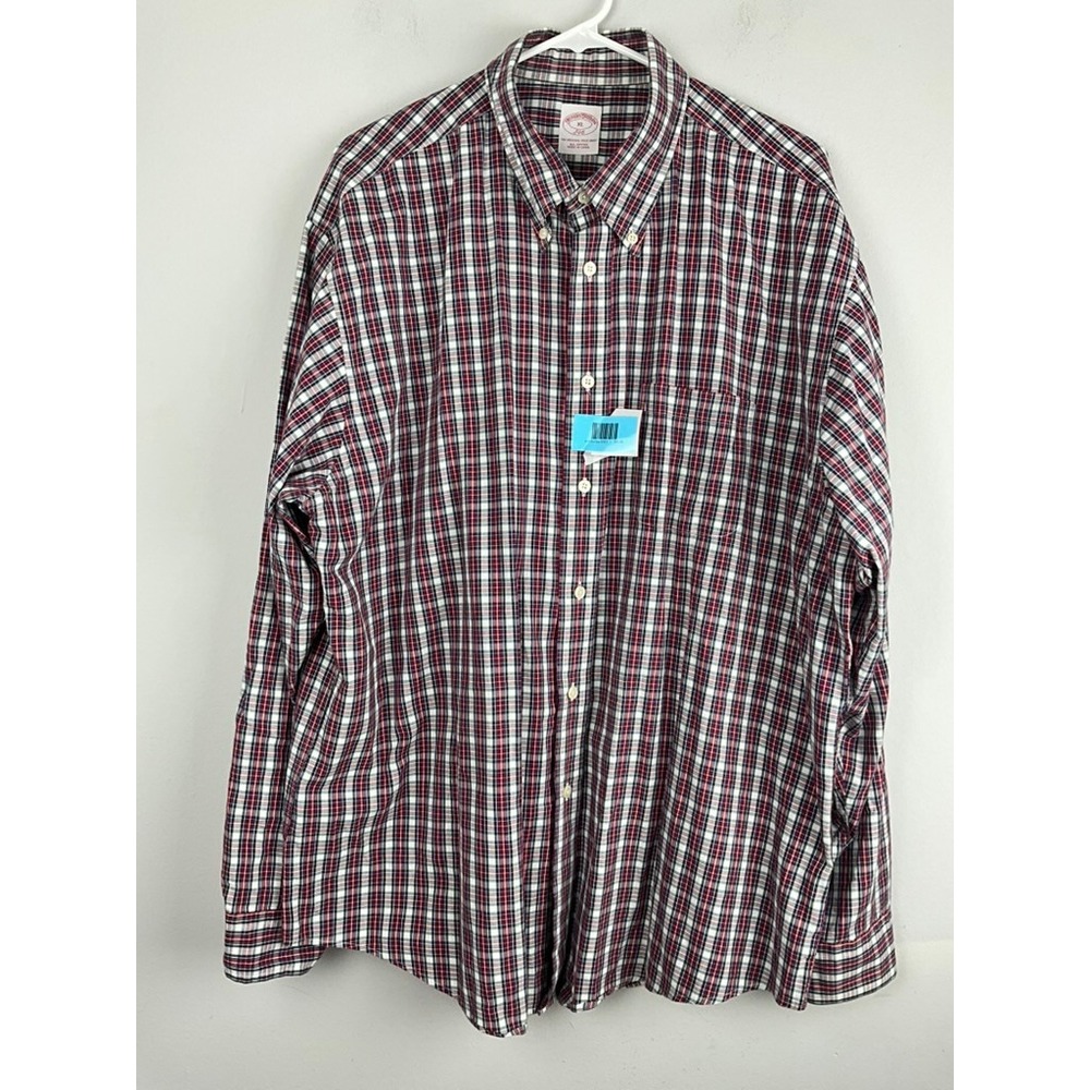 Brooks Brothers XL Red White Plaid Button Down Shirt Men's Long Sleeve‎